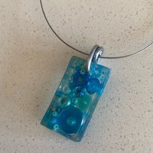 Sadie Handmade Blue Pendant Necklace, with wire necklace
